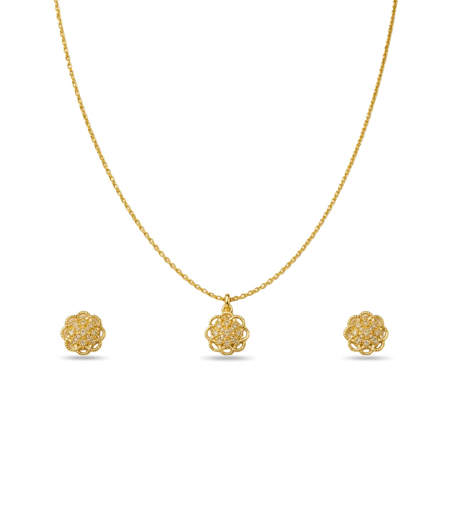Gold Plated Delicate Radiant Floral AD Chain Pendant Set