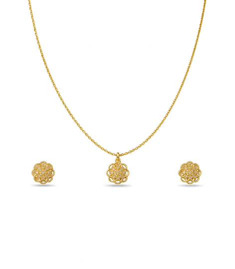 Gold Plated Delicate Radiant Floral AD Chain Pendant Set