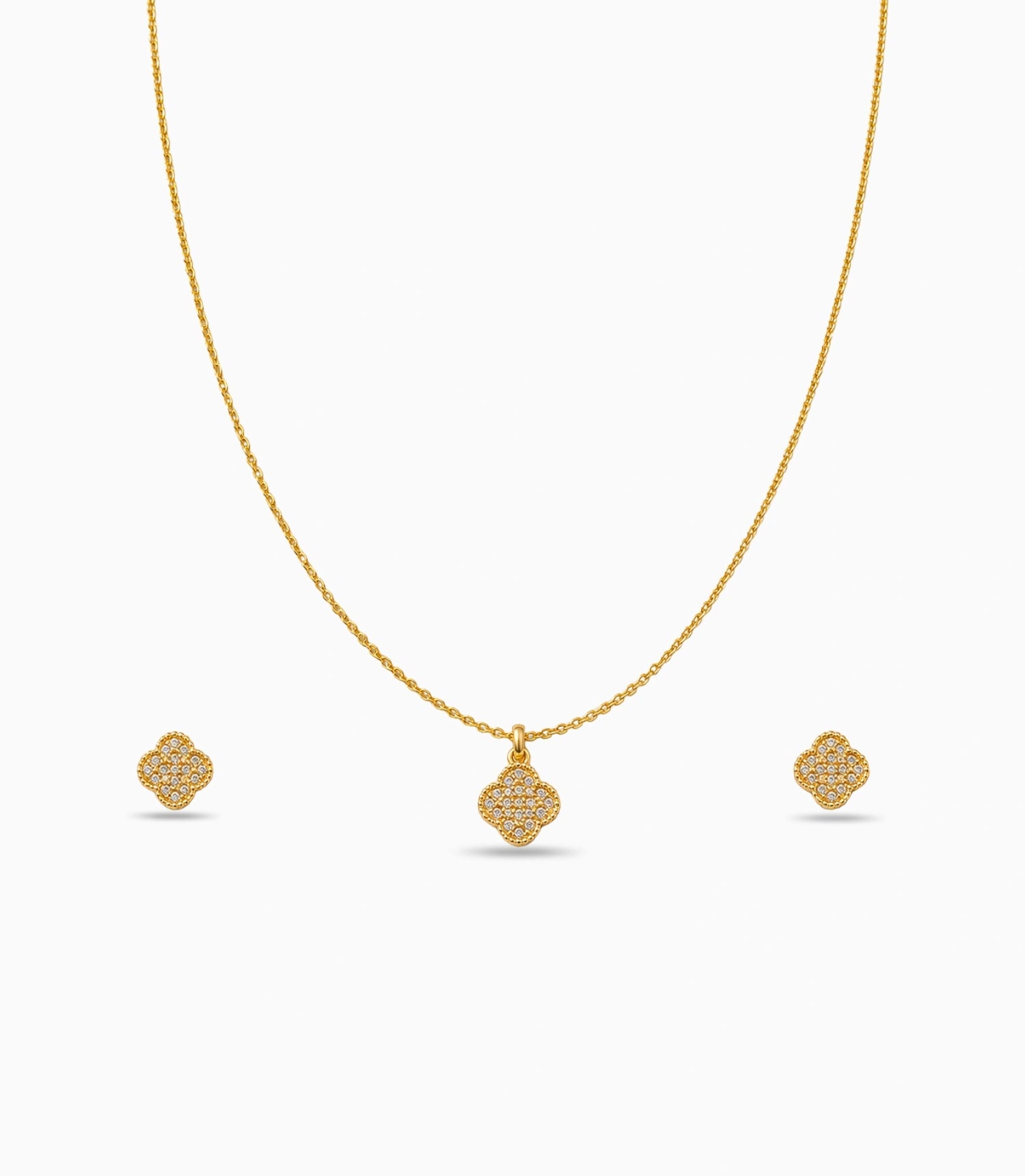 Gold Plated Delicate Filigree AD Chain Pendant Set
