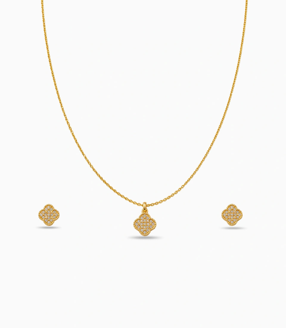 Gold Plated Delicate Filigree AD Chain Pendant Set