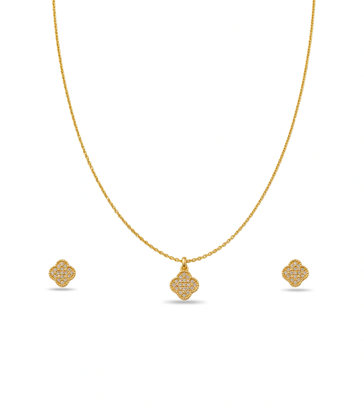 Gold Plated Delicate Filigree AD Chain Pendant Set