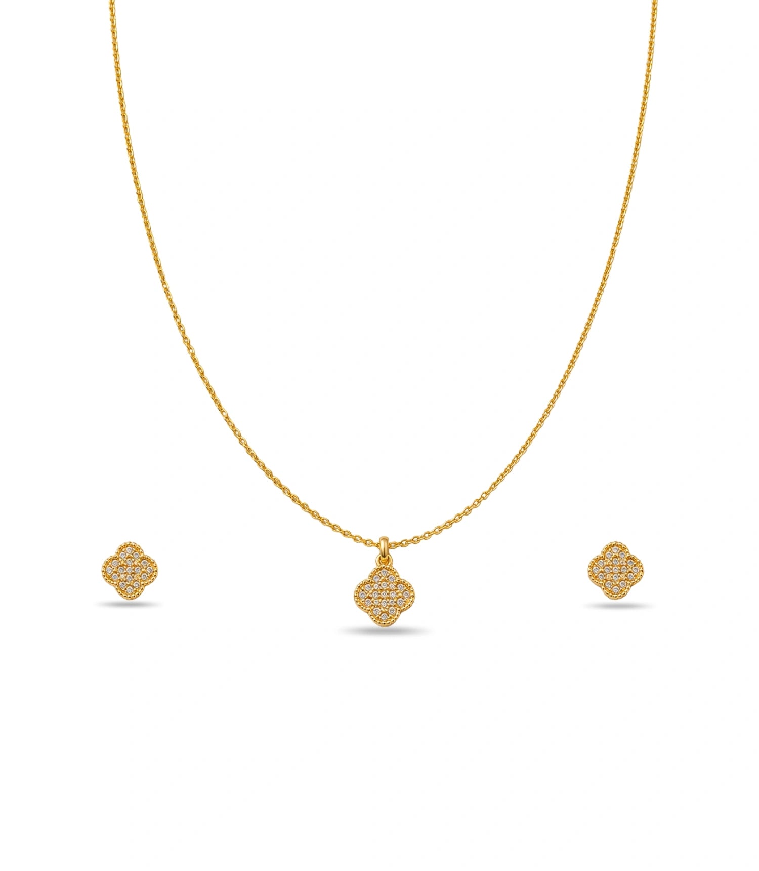 Gold Plated Delicate Filigree AD Chain Pendant Set