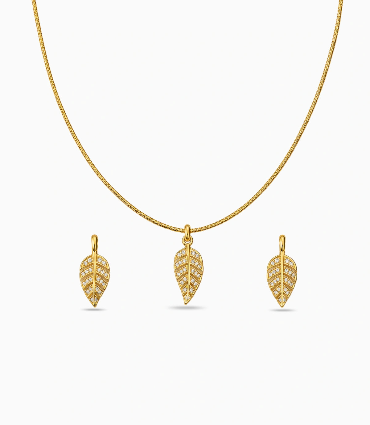 Gold Plated Delicate Leaf AD Chain Pendant Set