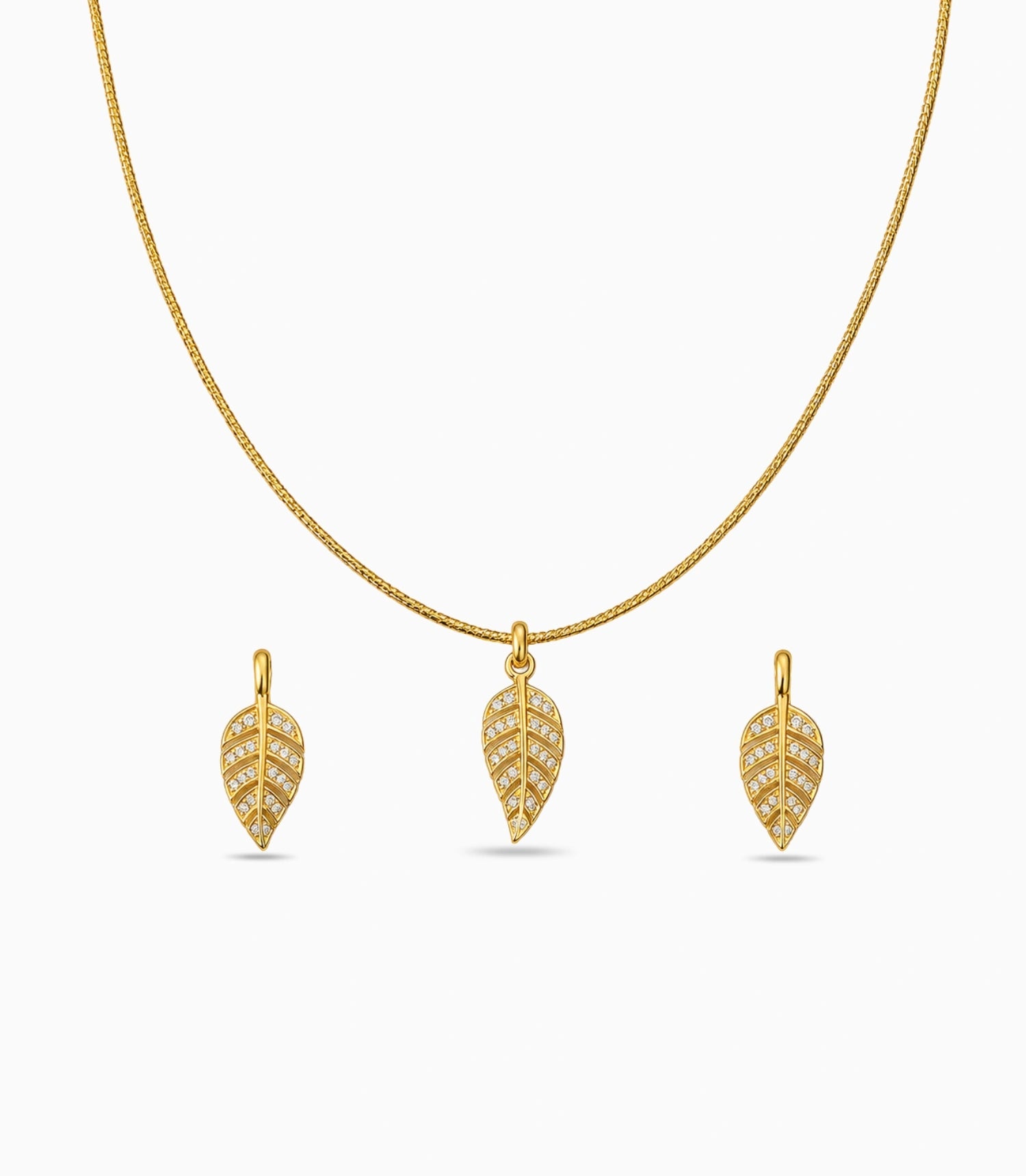 Gold Plated Delicate Leaf AD Chain Pendant Set