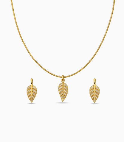 Gold Plated Delicate Leaf AD Chain Pendant Set