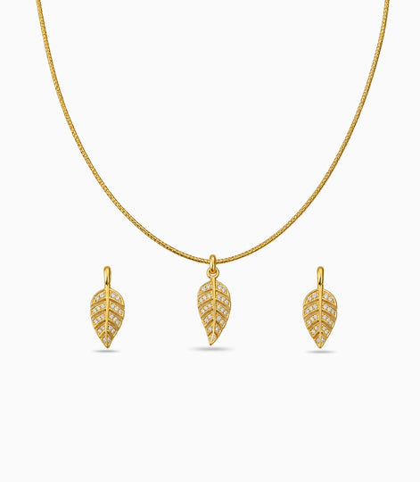 Gold Plated Delicate Leaf AD Chain Pendant Set