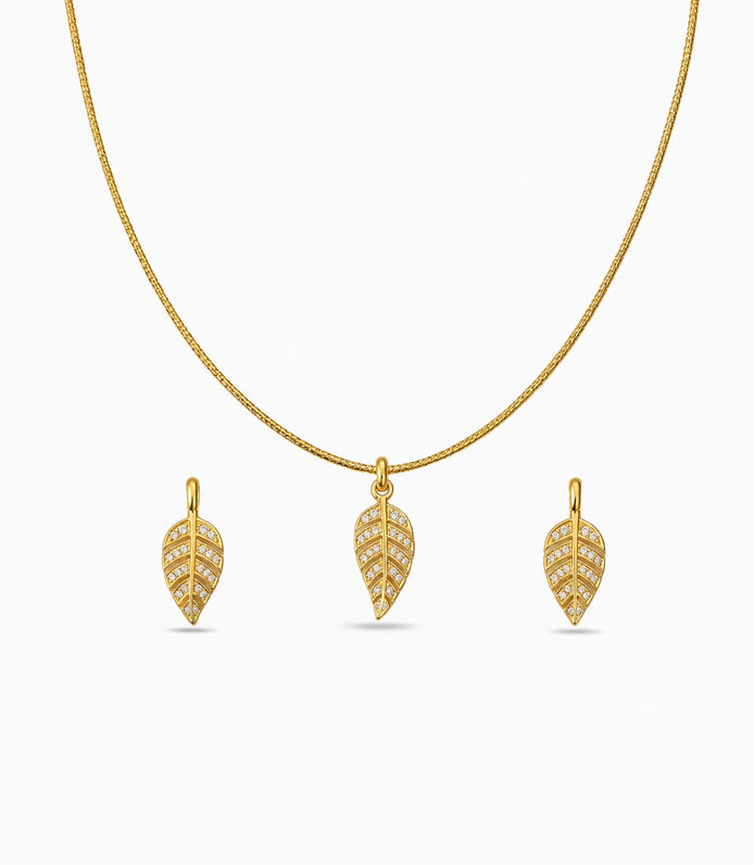 Gold Plated Delicate Leaf AD Chain Pendant Set