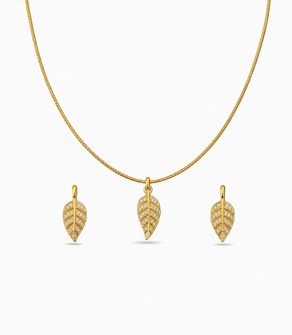 Gold Plated Delicate Leaf AD Chain Pendant Set