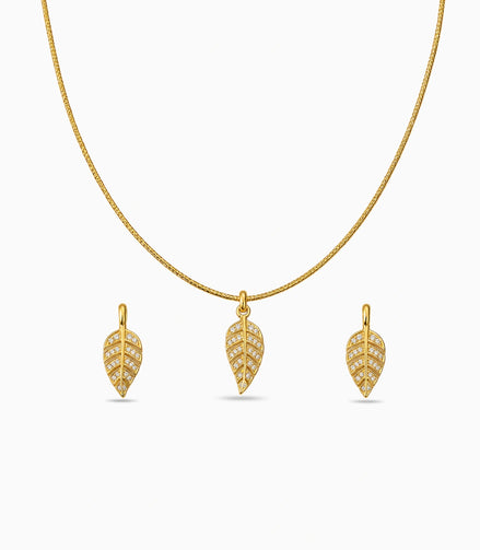 Gold Plated Delicate Leaf AD Chain Pendant Set