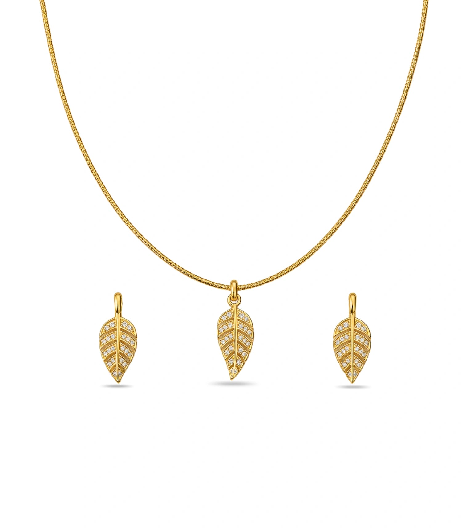 Gold Plated Delicate Leaf AD Chain Pendant Set