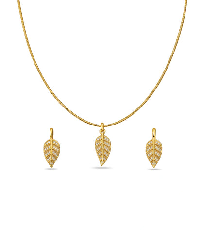Gold Plated Delicate Leaf AD Chain Pendant Set