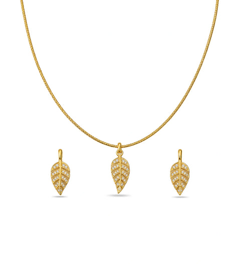 Gold Plated Delicate Leaf AD Chain Pendant Set