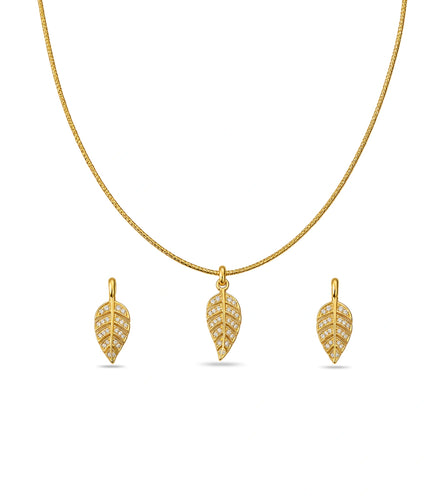 Gold Plated Delicate Leaf AD Chain Pendant Set