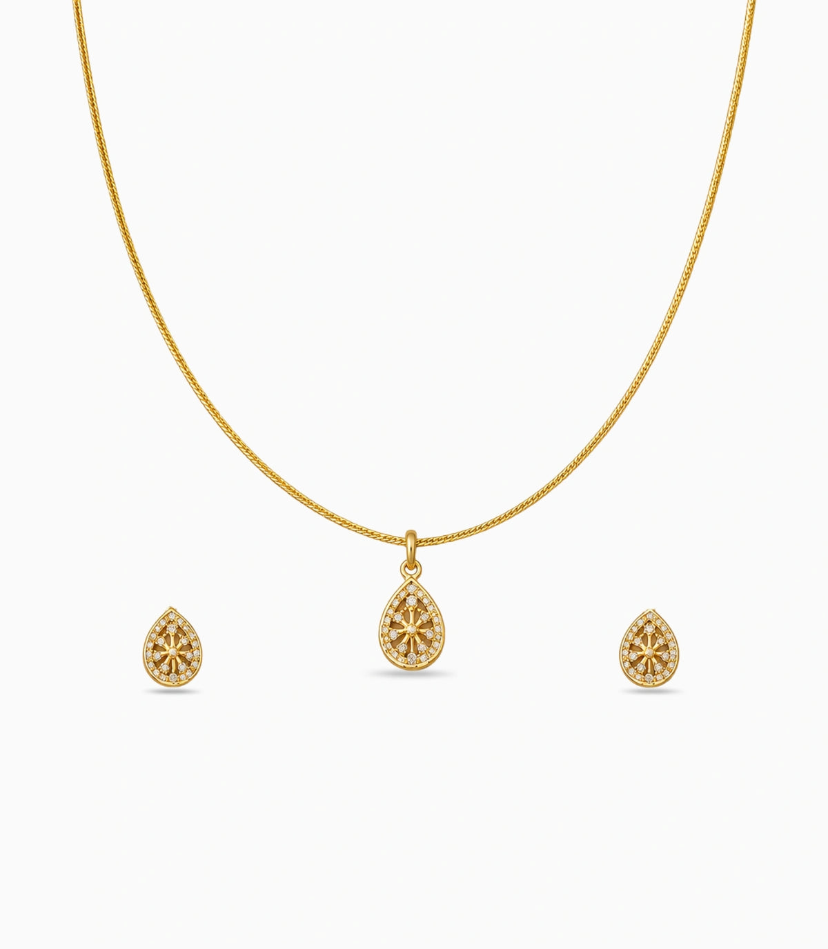 Gold Plated Delicate Glimmering AD Chain Pendant Set