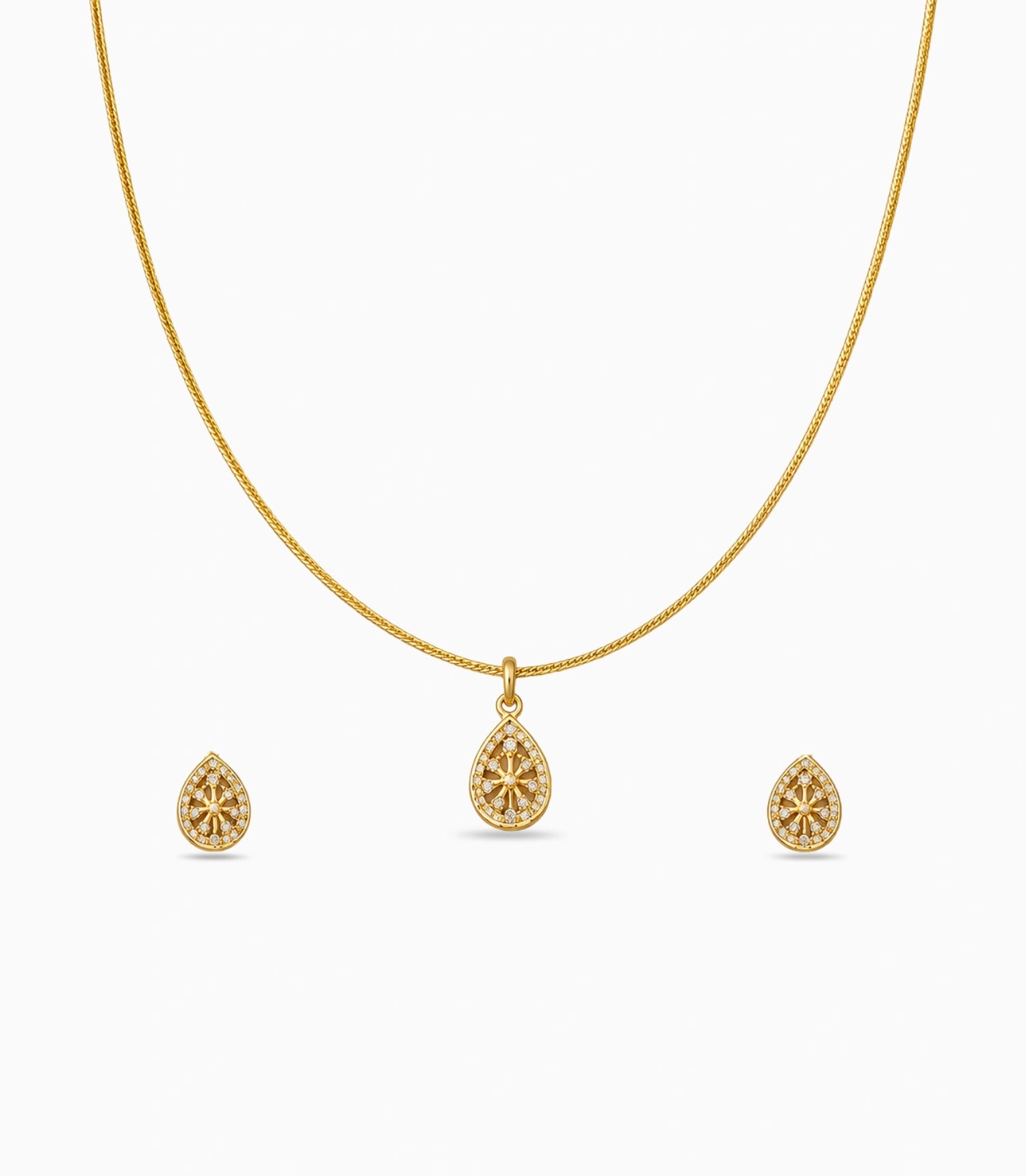 Gold Plated Delicate Glimmering AD Chain Pendant Set