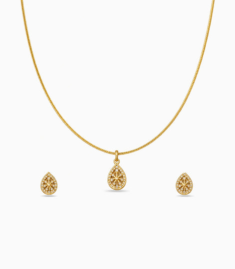 Gold Plated Delicate Glimmering AD Chain Pendant Set