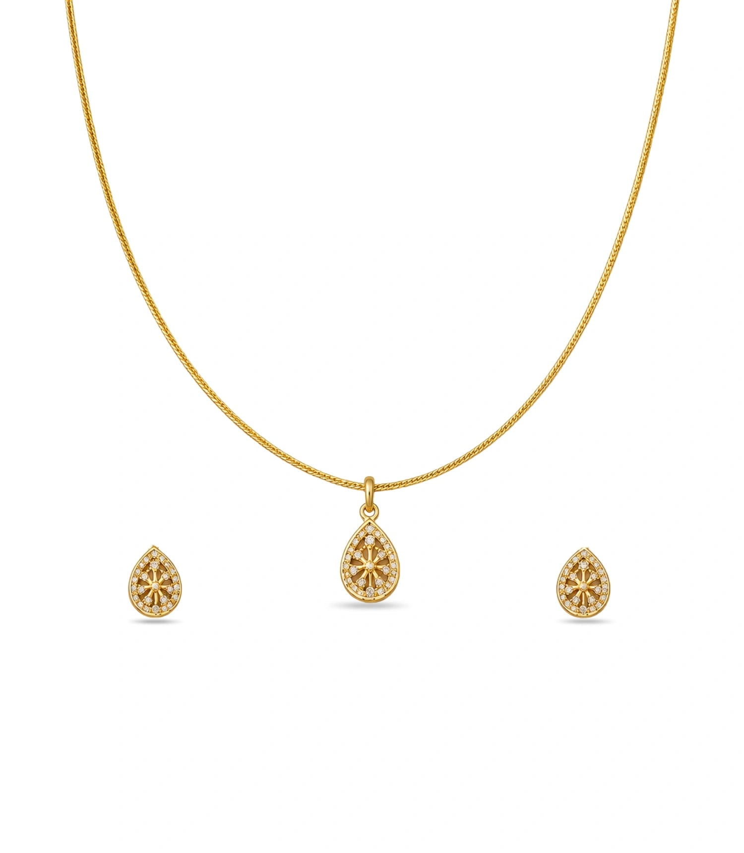 Gold Plated Delicate Glimmering AD Chain Pendant Set