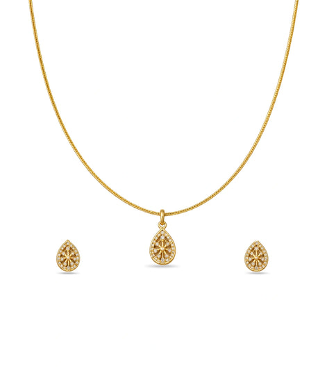 Gold Plated Delicate Glimmering AD Chain Pendant Set