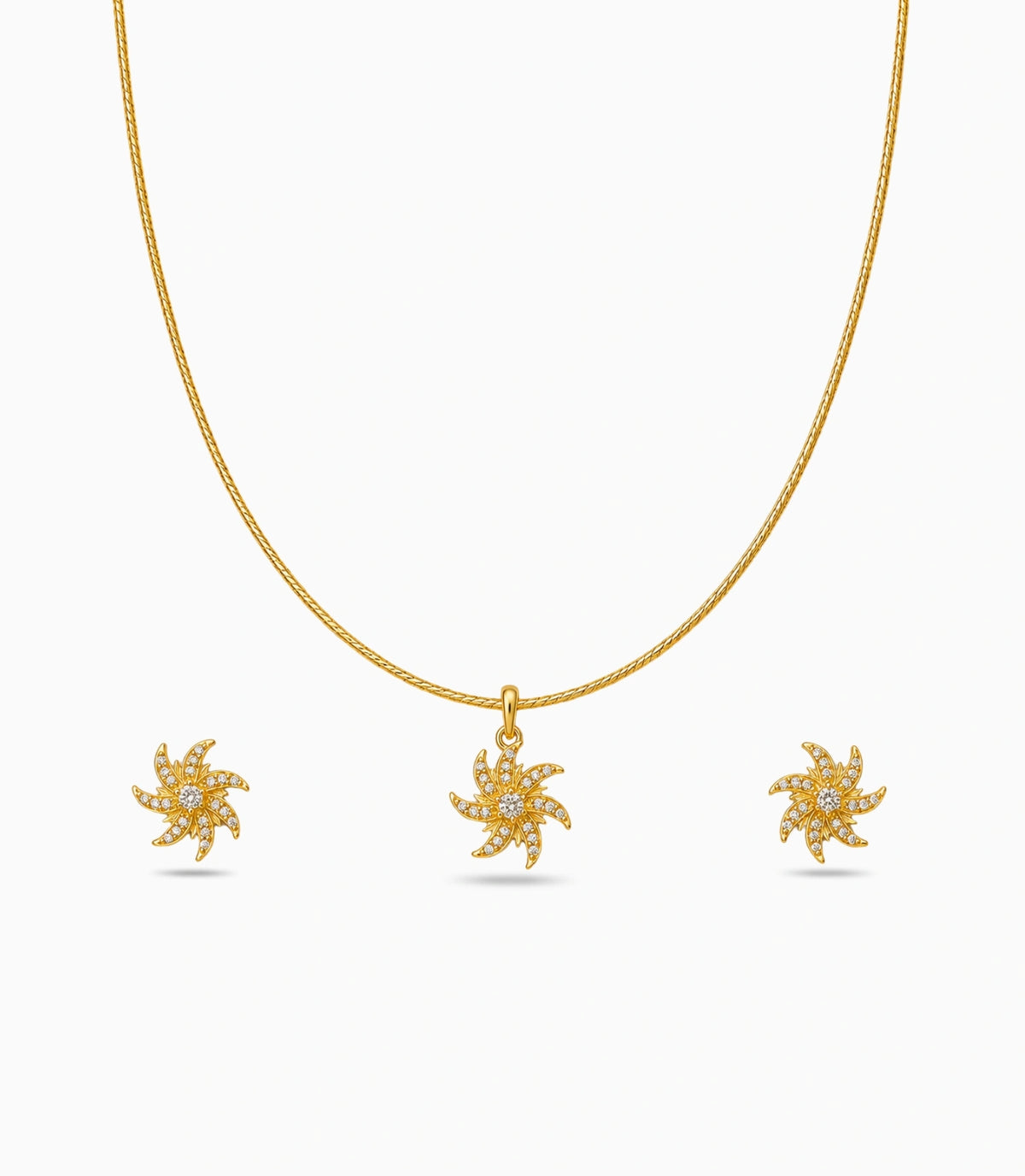 Gold Plated Delicate Curved Ray AD Chain Pendant Set
