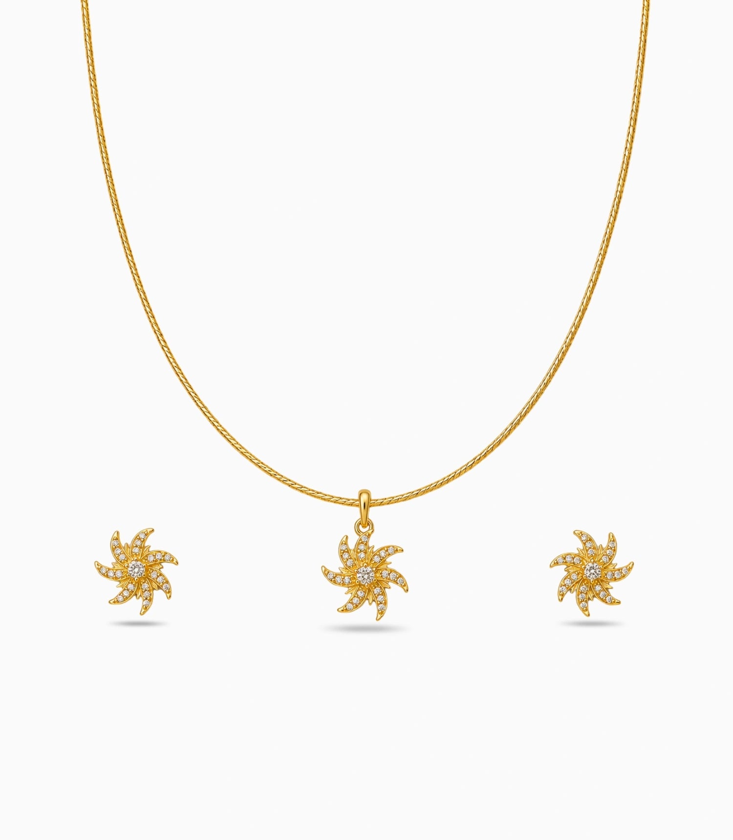 Gold Plated Delicate Curved Ray AD Chain Pendant Set