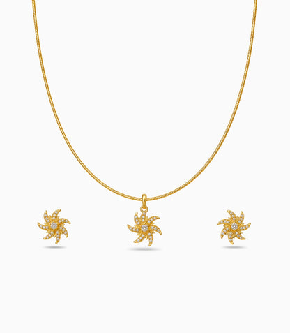 Gold Plated Delicate Curved Ray AD Chain Pendant Set