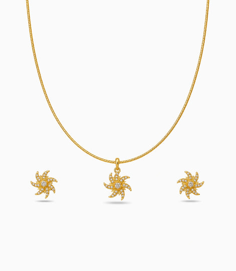 Gold Plated Delicate Curved Ray AD Chain Pendant Set
