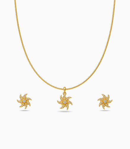 Gold Plated Delicate Curved Ray AD Chain Pendant Set