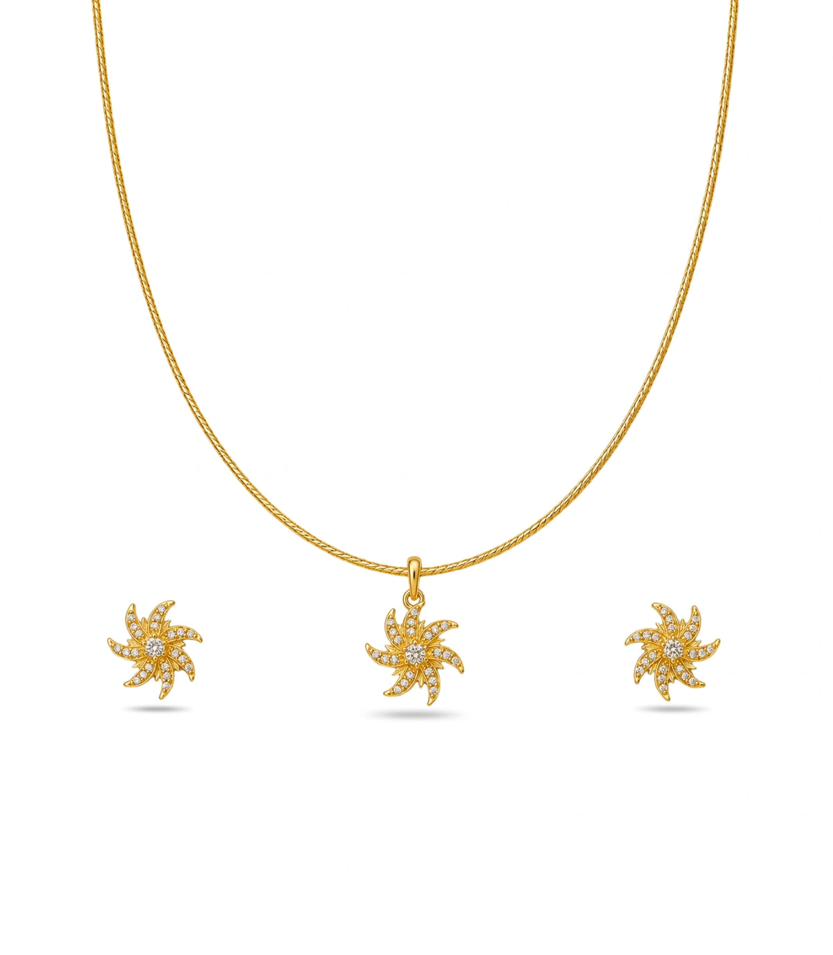 Gold Plated Delicate Curved Ray AD Chain Pendant Set