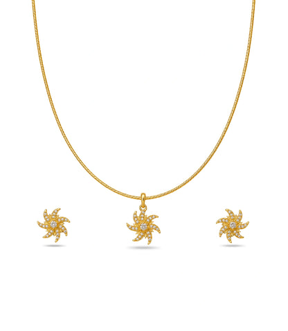 Gold Plated Delicate Curved Ray AD Chain Pendant Set