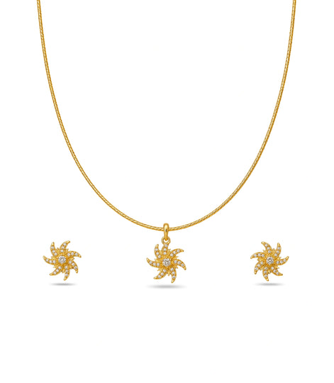Gold Plated Delicate Curved Ray AD Chain Pendant Set