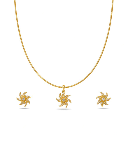 Gold Plated Delicate Curved Ray AD Chain Pendant Set