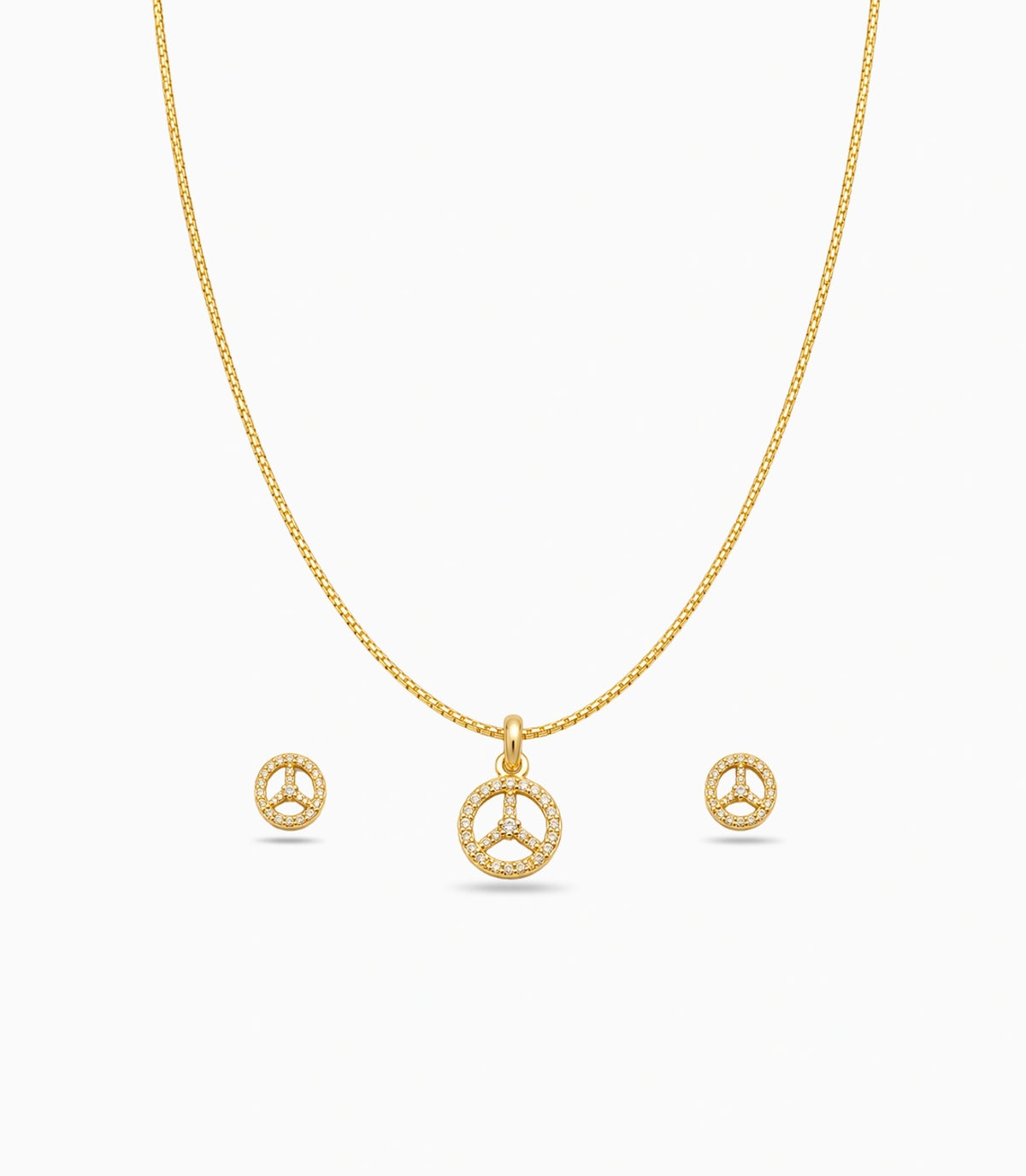 Gold Plated Delicate Trinity Arc AD Chain Pendant Set