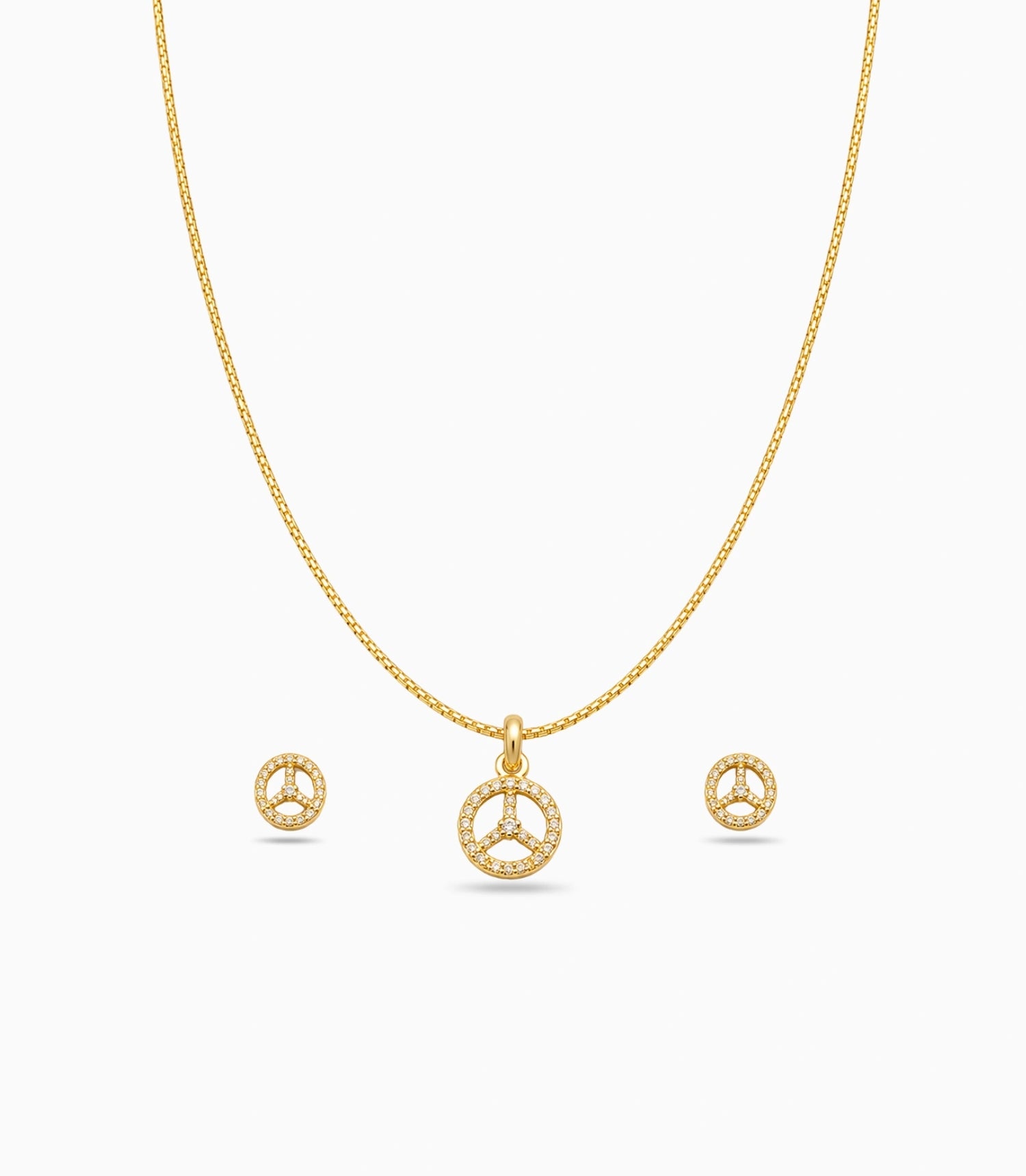 Gold Plated Delicate Trinity Arc AD Chain Pendant Set