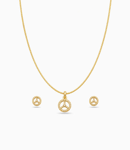 Gold Plated Delicate Trinity Arc AD Chain Pendant Set
