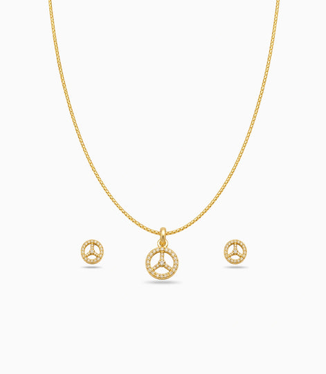 Gold Plated Delicate Trinity Arc AD Chain Pendant Set