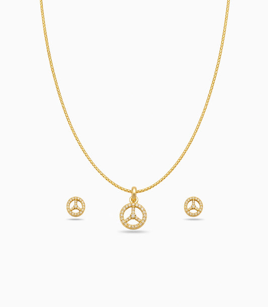 Gold Plated Delicate Trinity Arc AD Chain Pendant Set