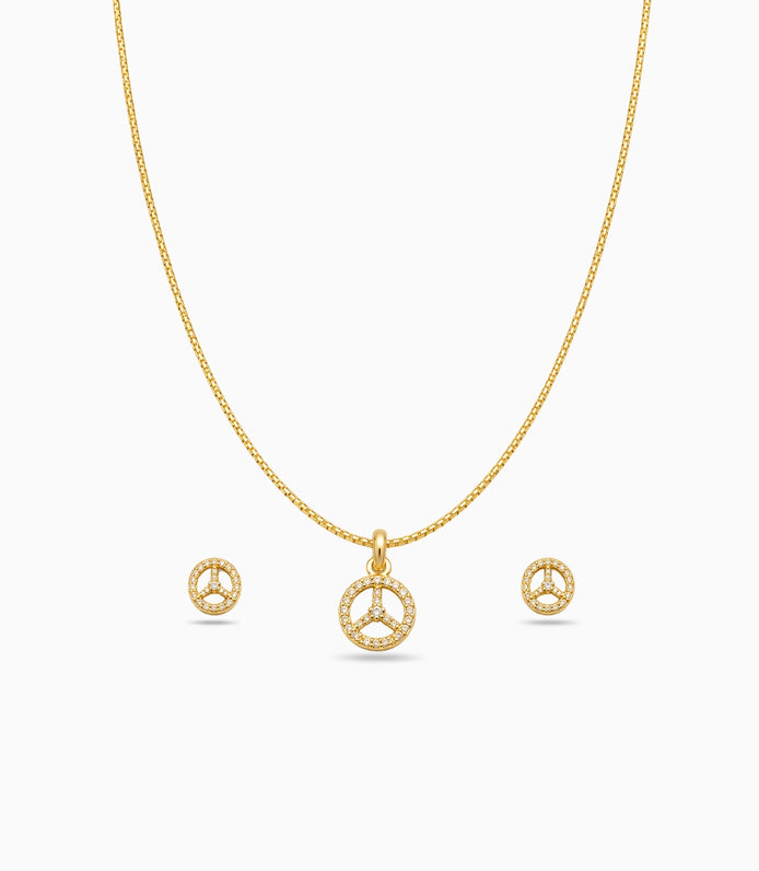 Gold Plated Delicate Trinity Arc AD Chain Pendant Set