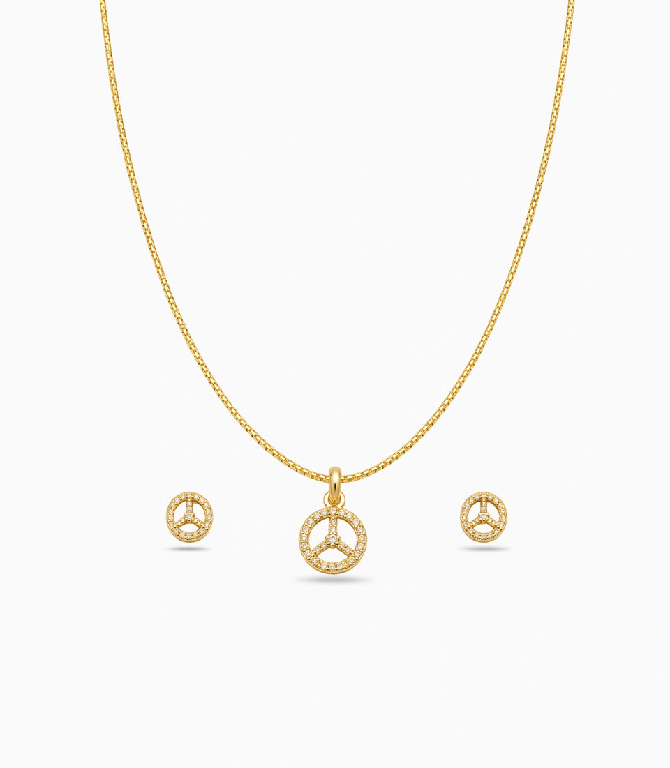 Gold Plated Delicate Trinity Arc AD Chain Pendant Set