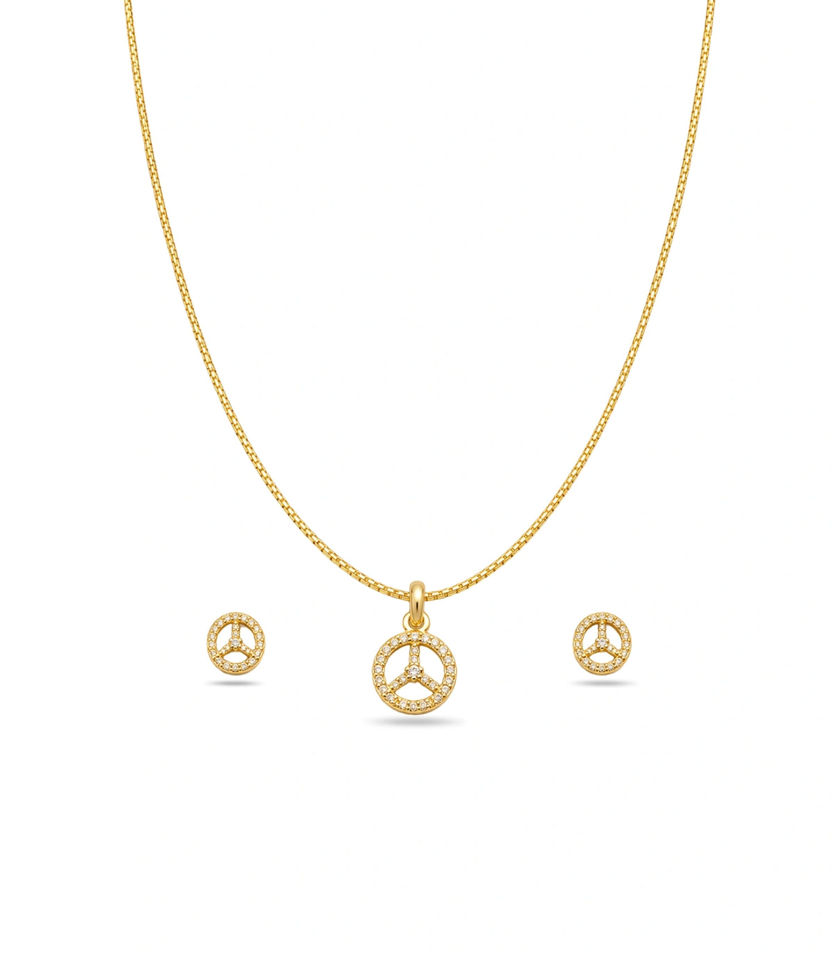 Gold Plated Delicate Trinity Arc AD Chain Pendant Set