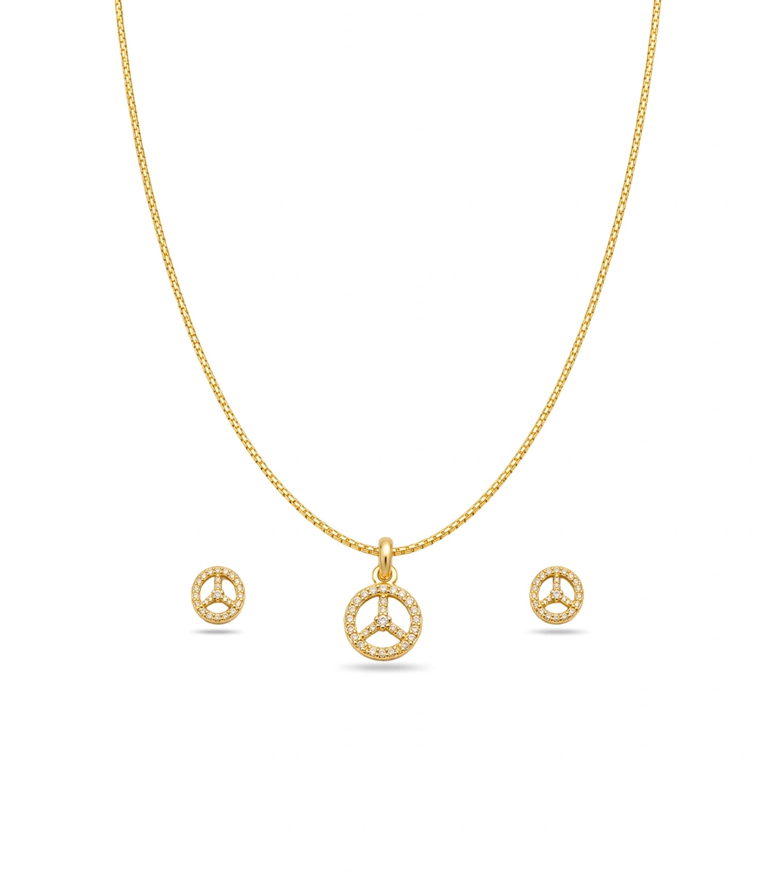 Gold Plated Delicate Trinity Arc AD Chain Pendant Set