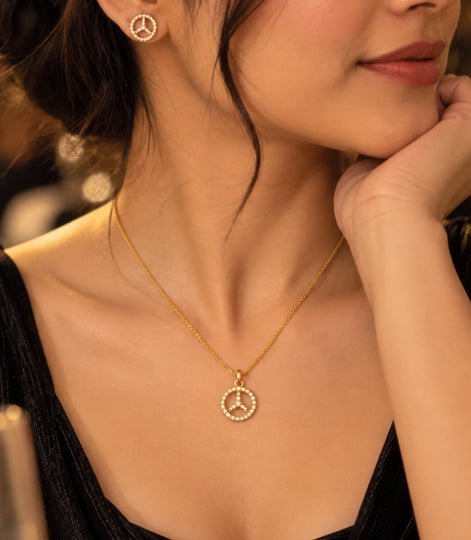 Gold Plated Delicate Trinity Arc AD Chain Pendant Set
