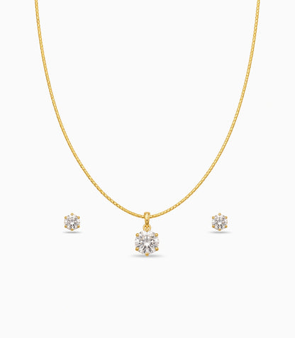 Gold Plated Delicate Royal Crown AD Chain Pendant Set