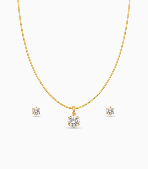 Gold Plated Delicate Royal Crown AD Chain Pendant Set