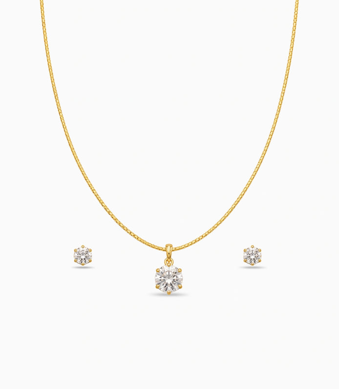 Gold Plated Delicate Royal Crown AD Chain Pendant Set
