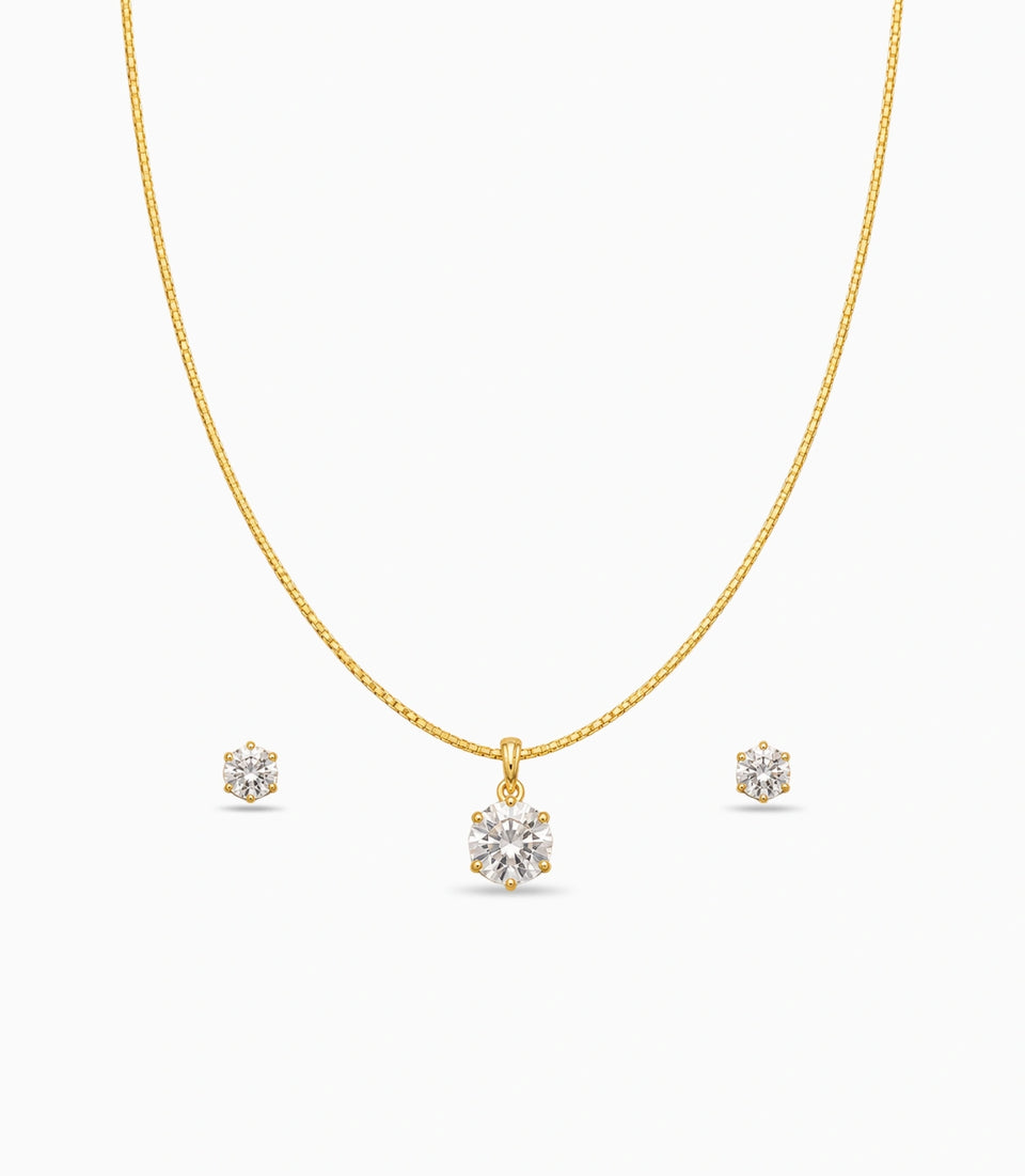 Gold Plated Delicate Royal Crown AD Chain Pendant Set