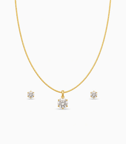 Gold Plated Delicate Royal Crown AD Chain Pendant Set