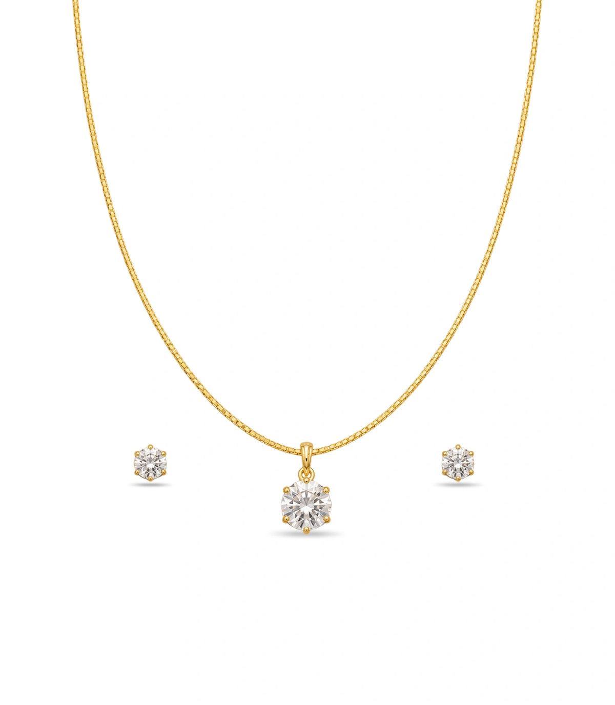Gold Plated Delicate Royal Crown AD Chain Pendant Set