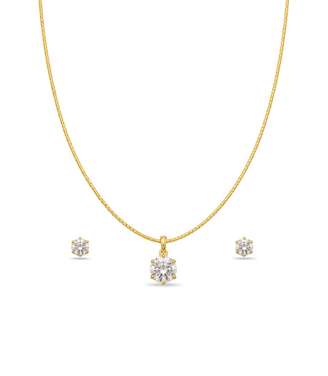 Gold Plated Delicate Royal Crown AD Chain Pendant Set