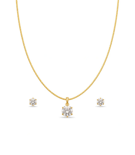 Gold Plated Delicate Royal Crown AD Chain Pendant Set