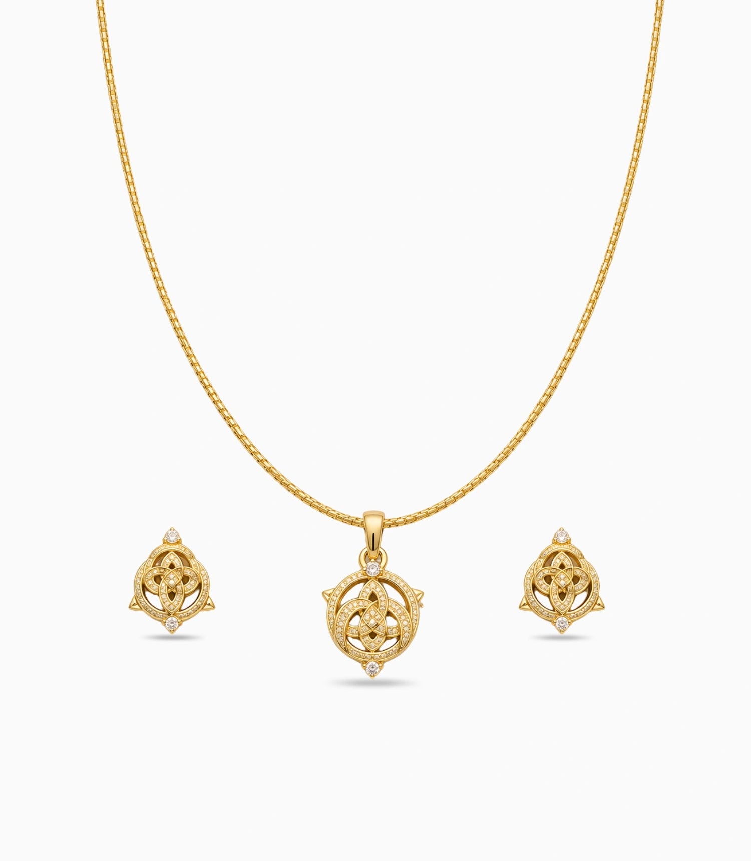 Gold Plated Delicate Triple Loop AD Chain Pendant Set